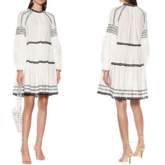 ULLA JOHNSON August Embroidered Cotton Poplin Mini Dress 0 - Picture 1 of 12